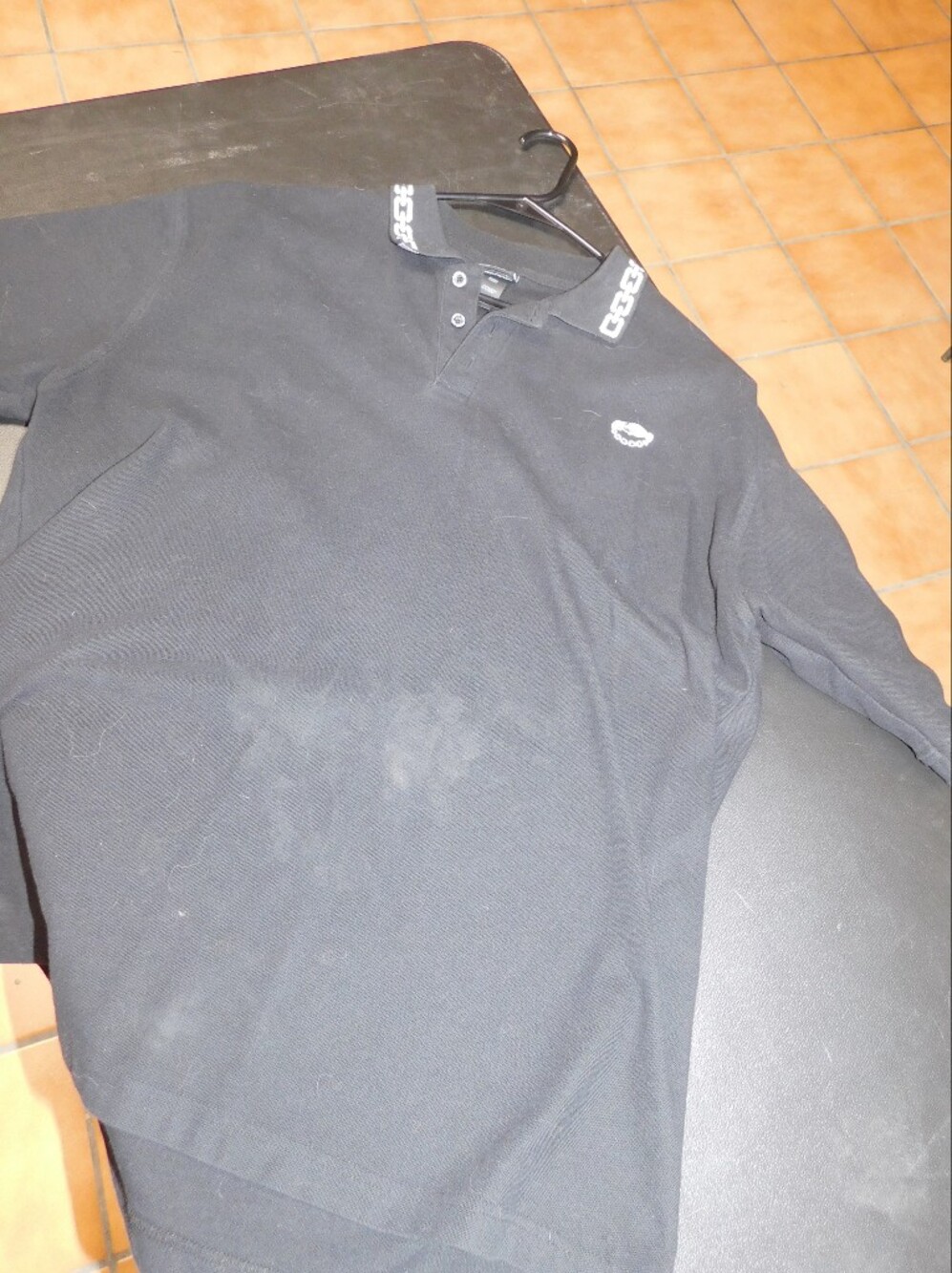 Black Polo Shirt with Chain Design